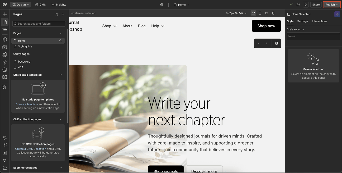 Webflow Single Page Publish Pn
