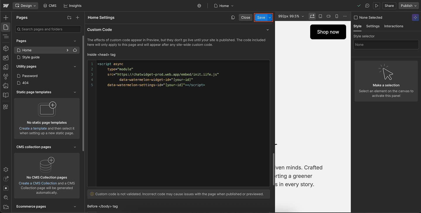 Webflow Single Page Save Pn