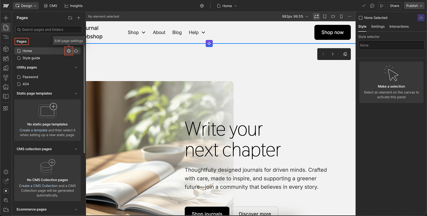 Webflow Single Page Select Page Pn