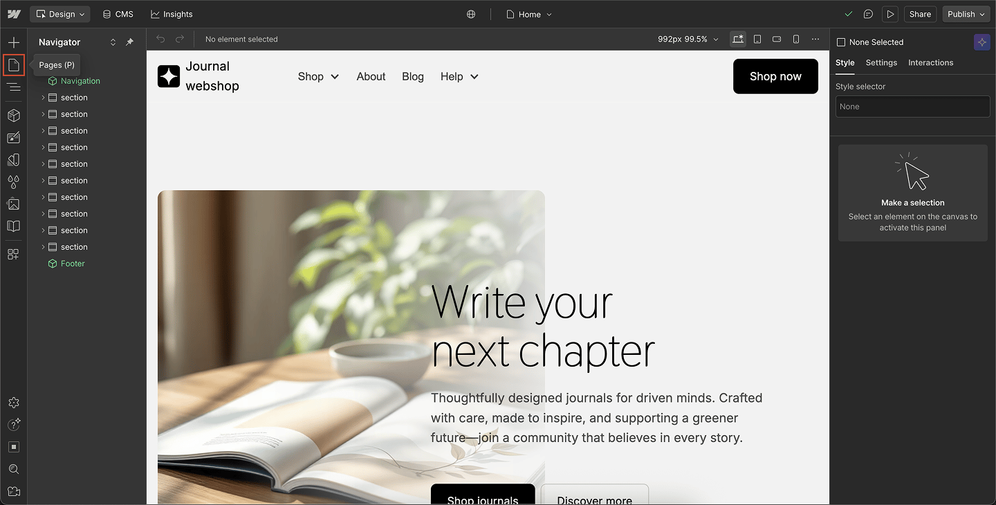 Webflow Single Page Start Pn