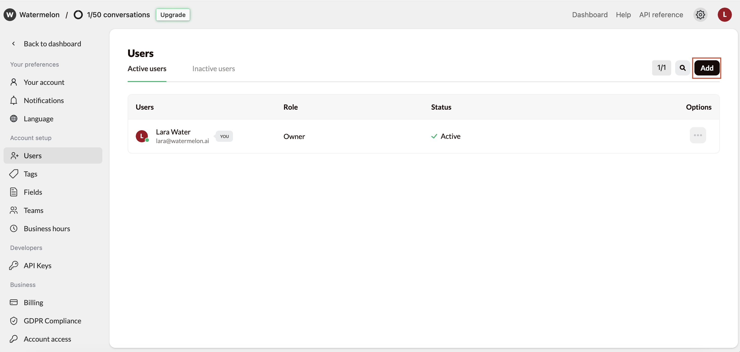 Add users - Watermelon documentation