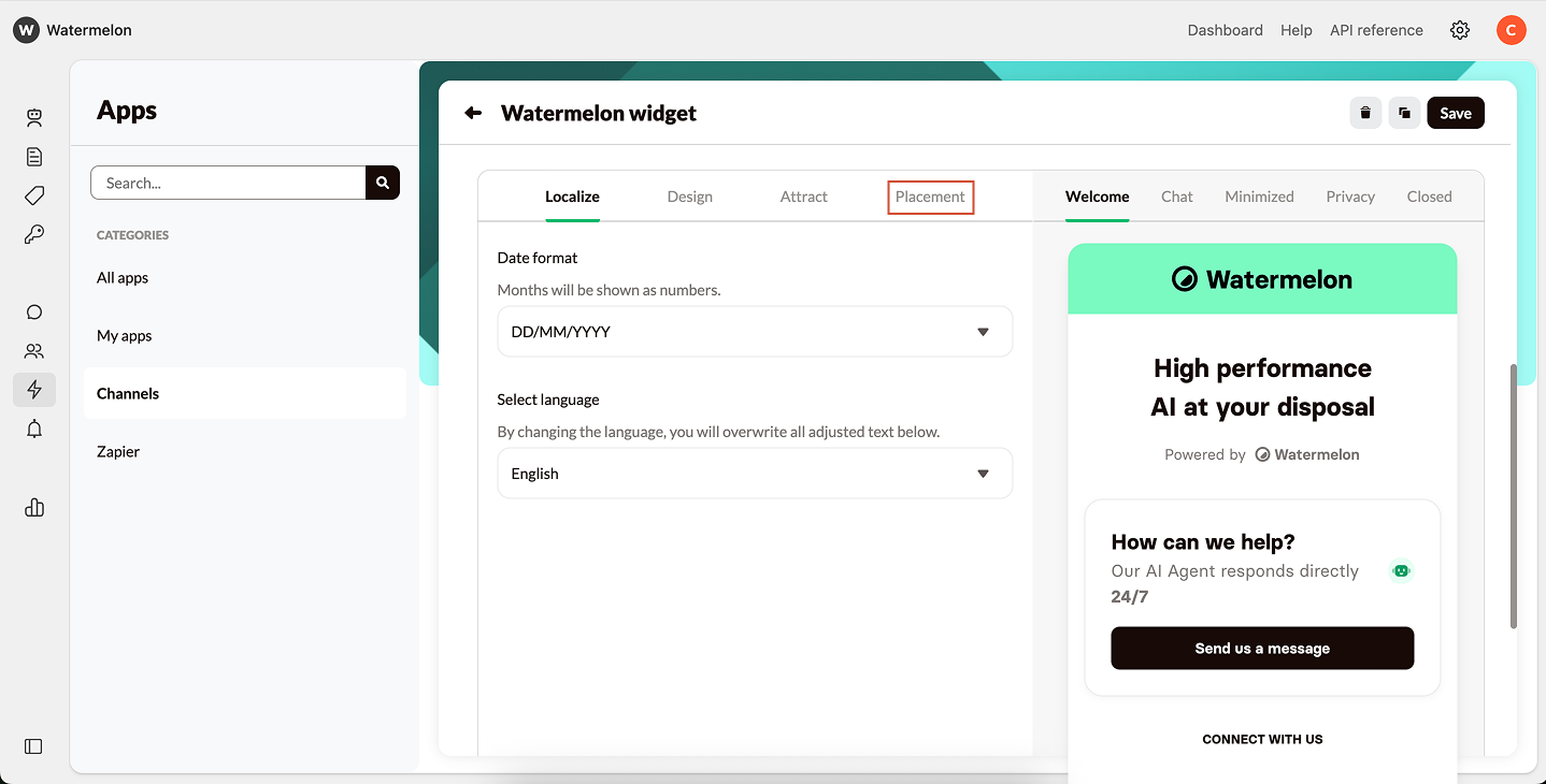 Chat Widget Go To Placement Pn