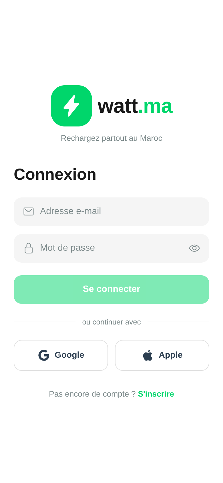 watt.ma app sign-in screen