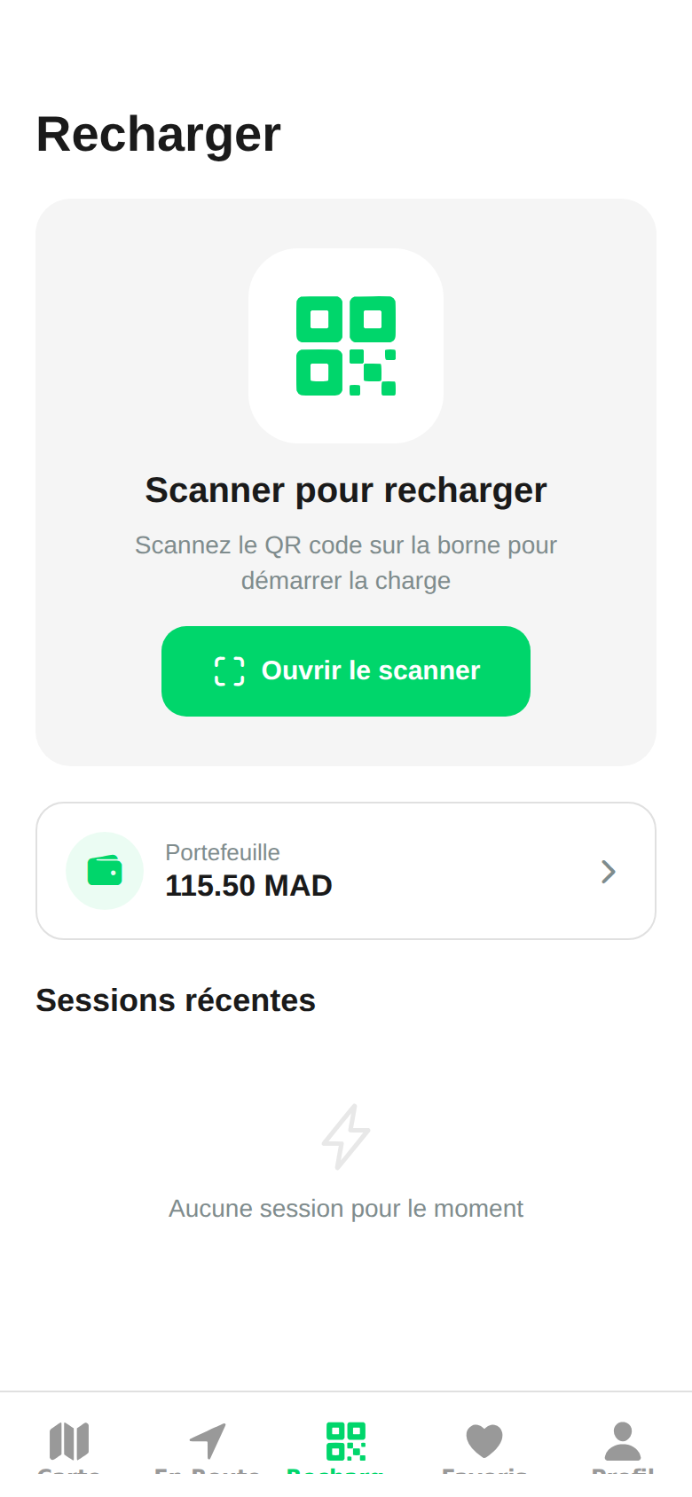 Charge screen in the watt.ma app