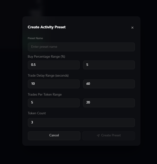 Create Activity Preset