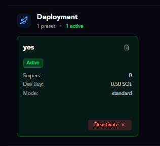 Deployment Preset Card