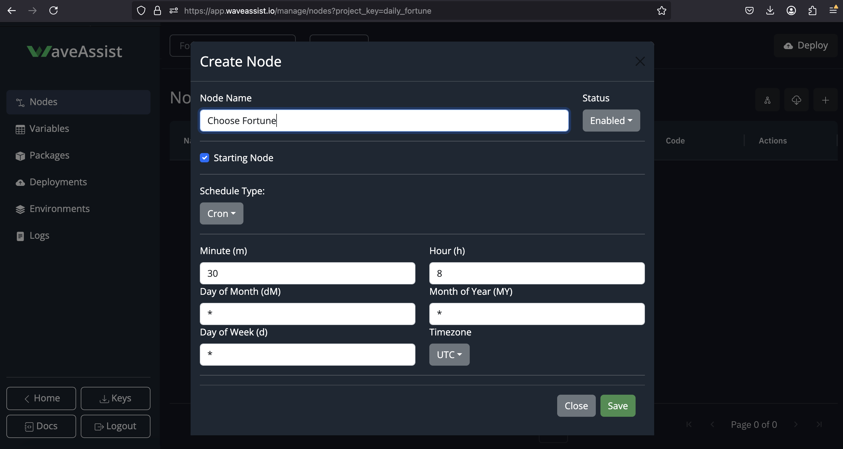 Create/Edit Node Popup