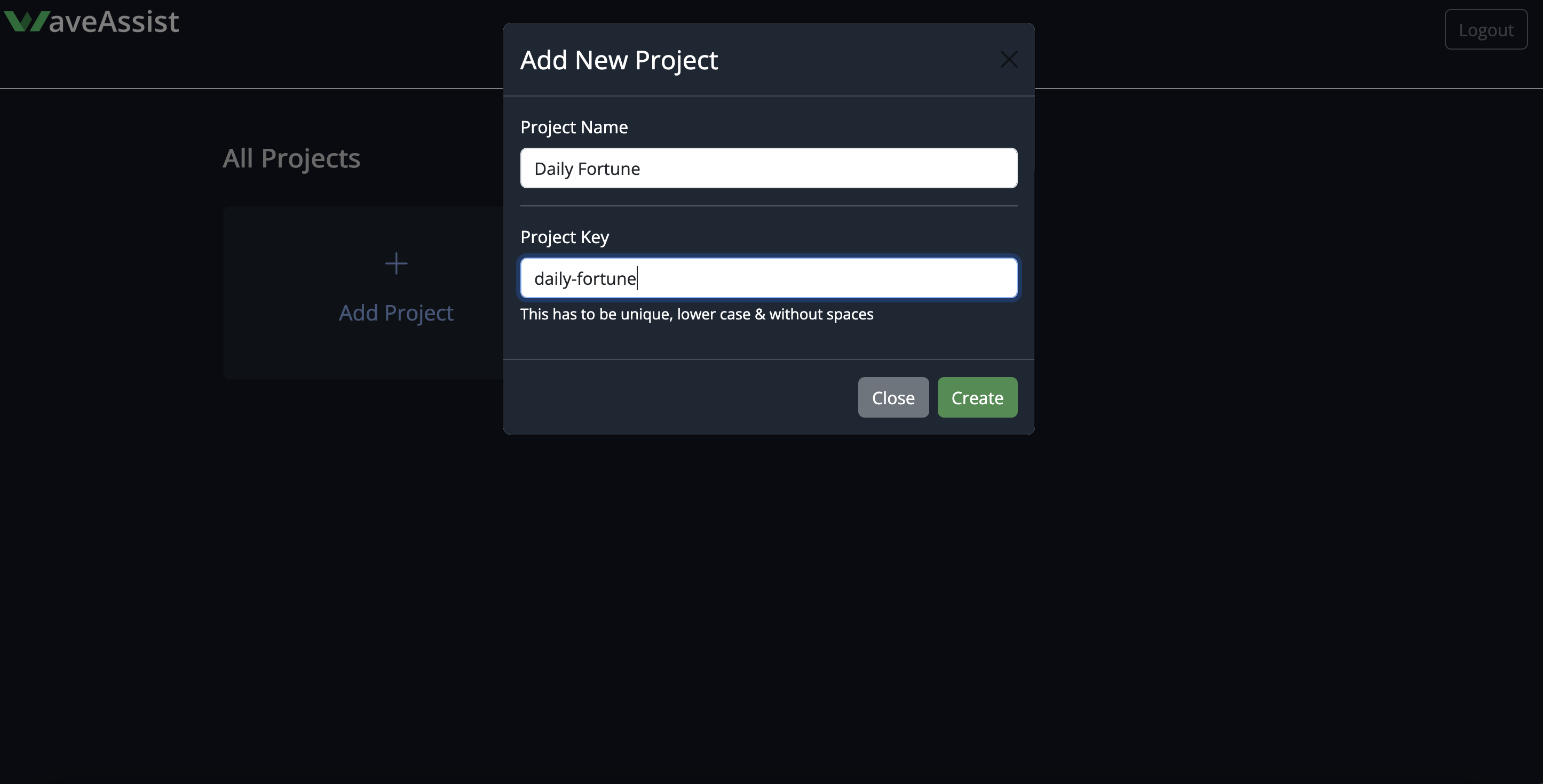 Create Project Popup