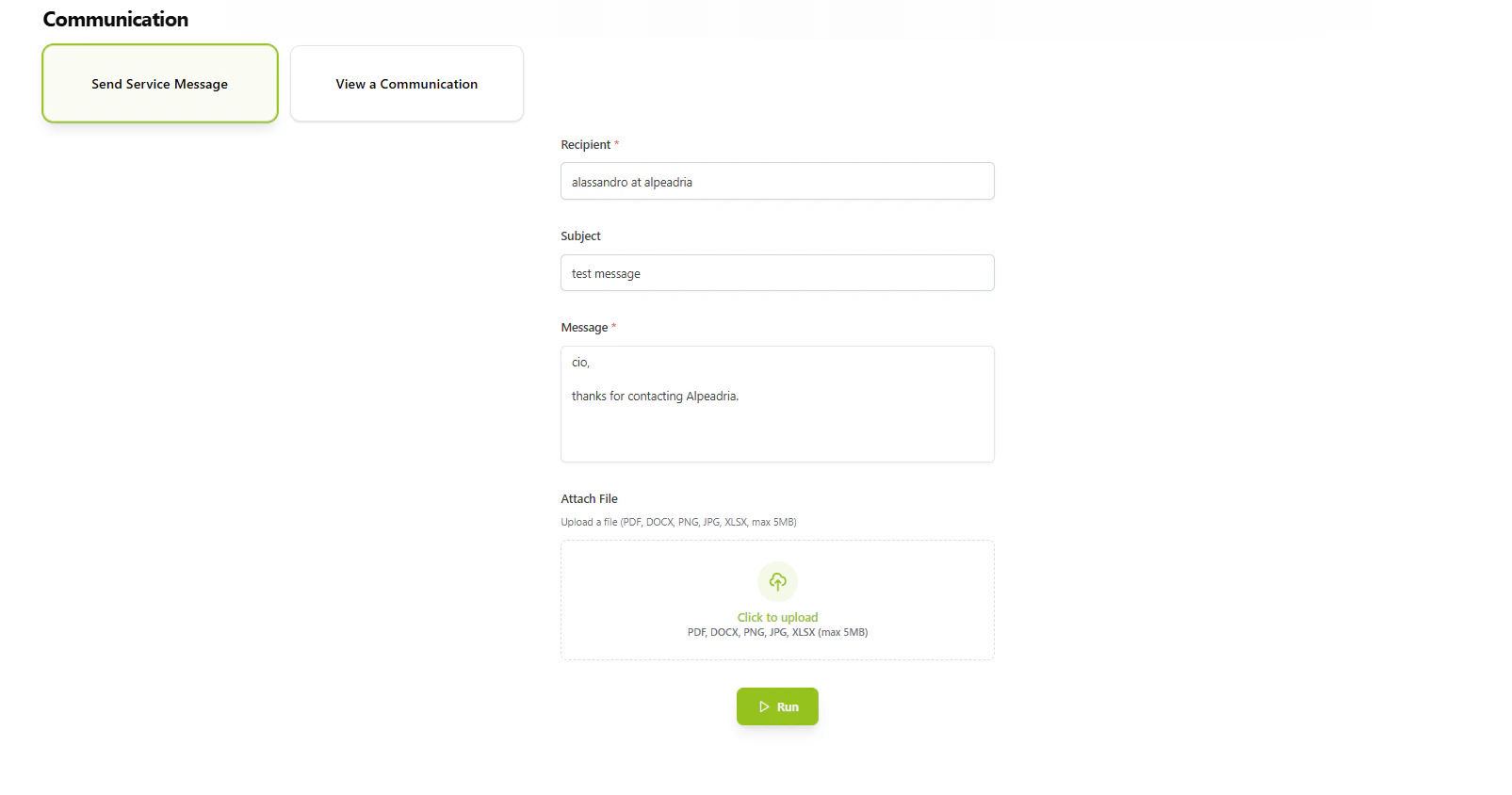 Send Service Message Interface