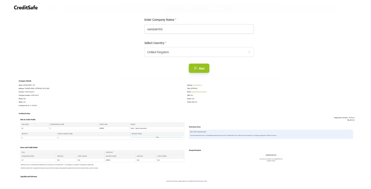 CreditSafe Interface