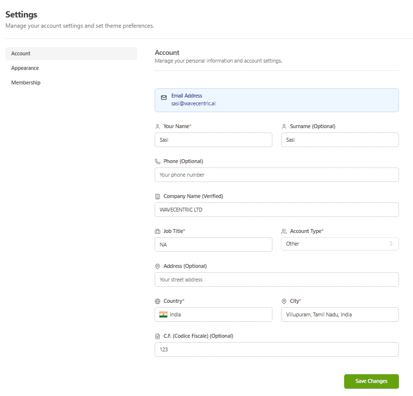 Account Management Interface
