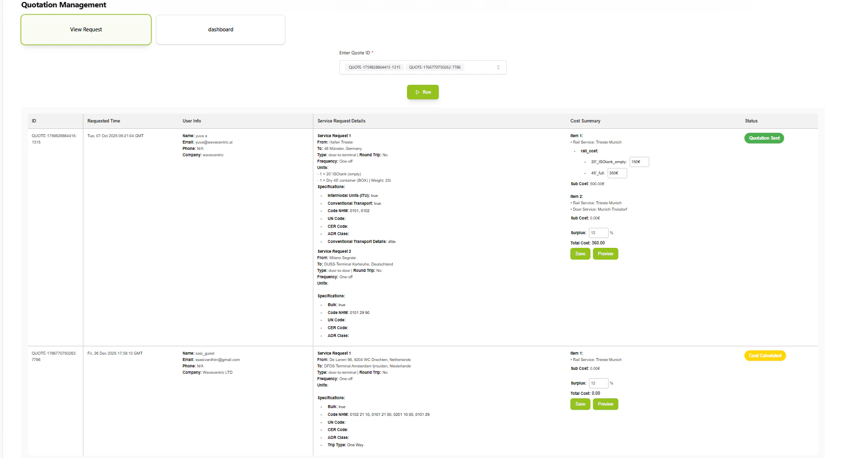 Quotation Management Dashboard