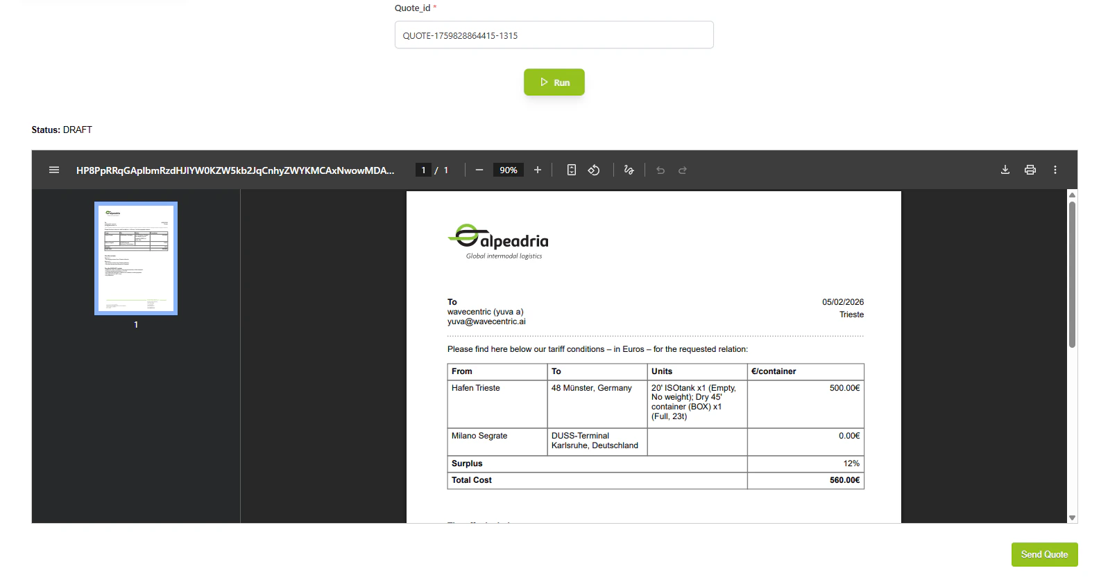 Quotation Preview Interface