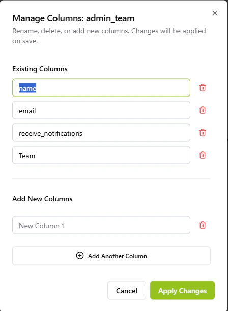 Manage Columns Interface