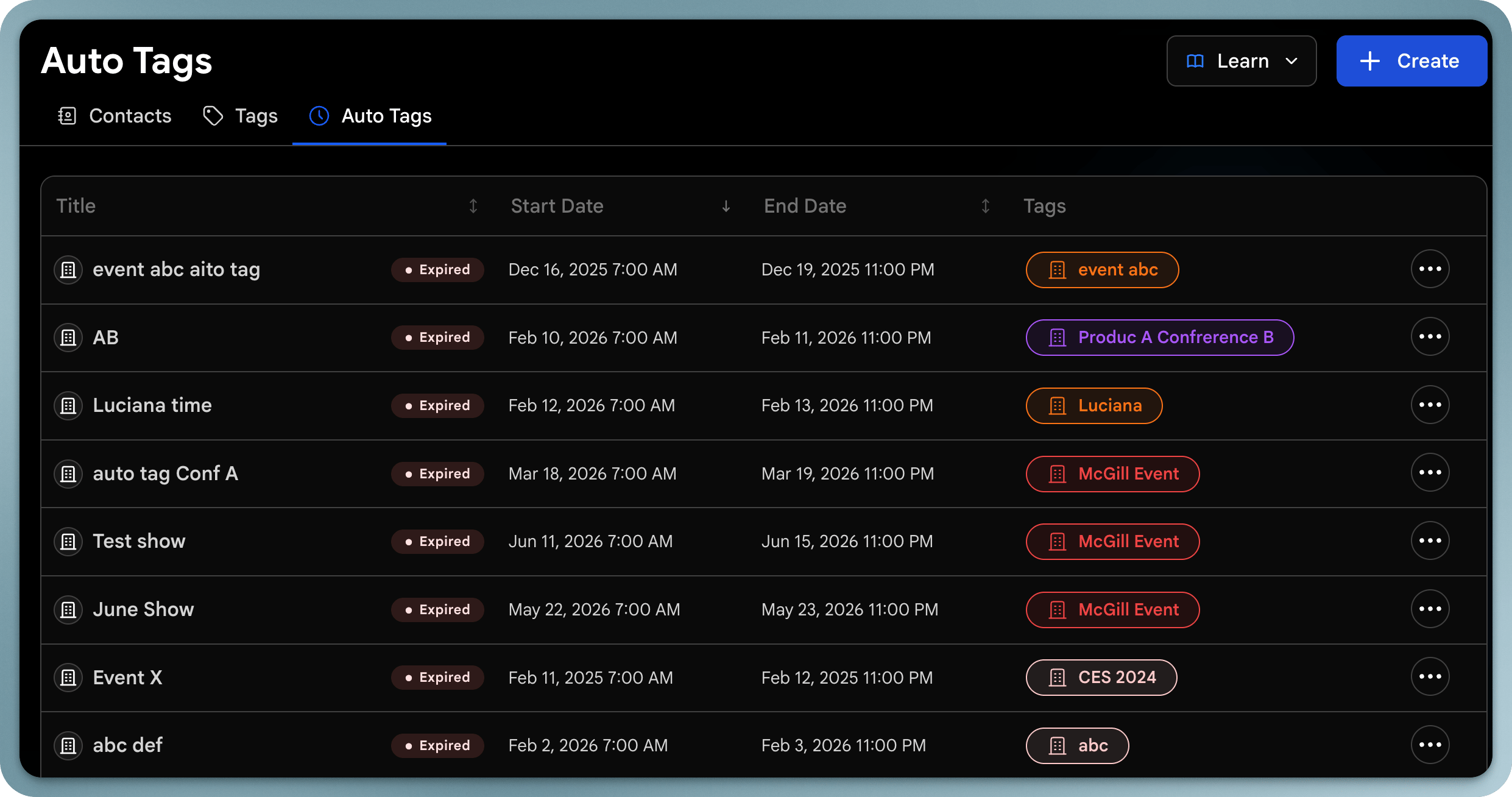 Events page