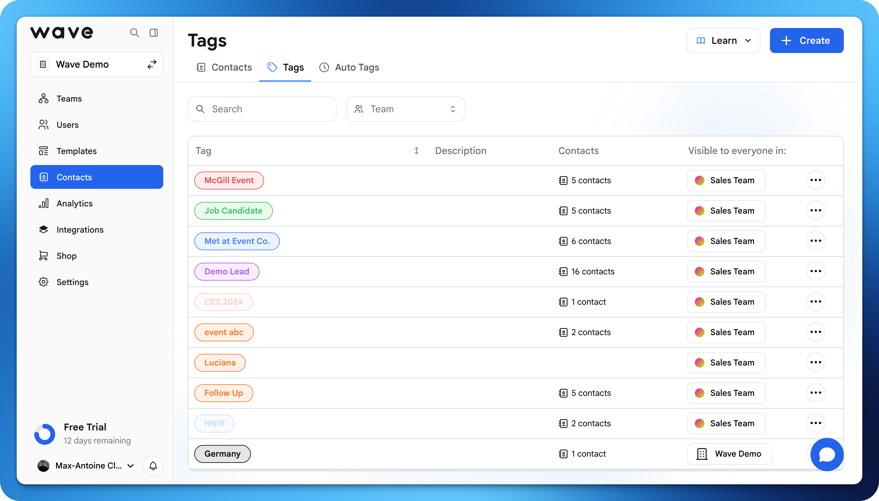 Tags interface