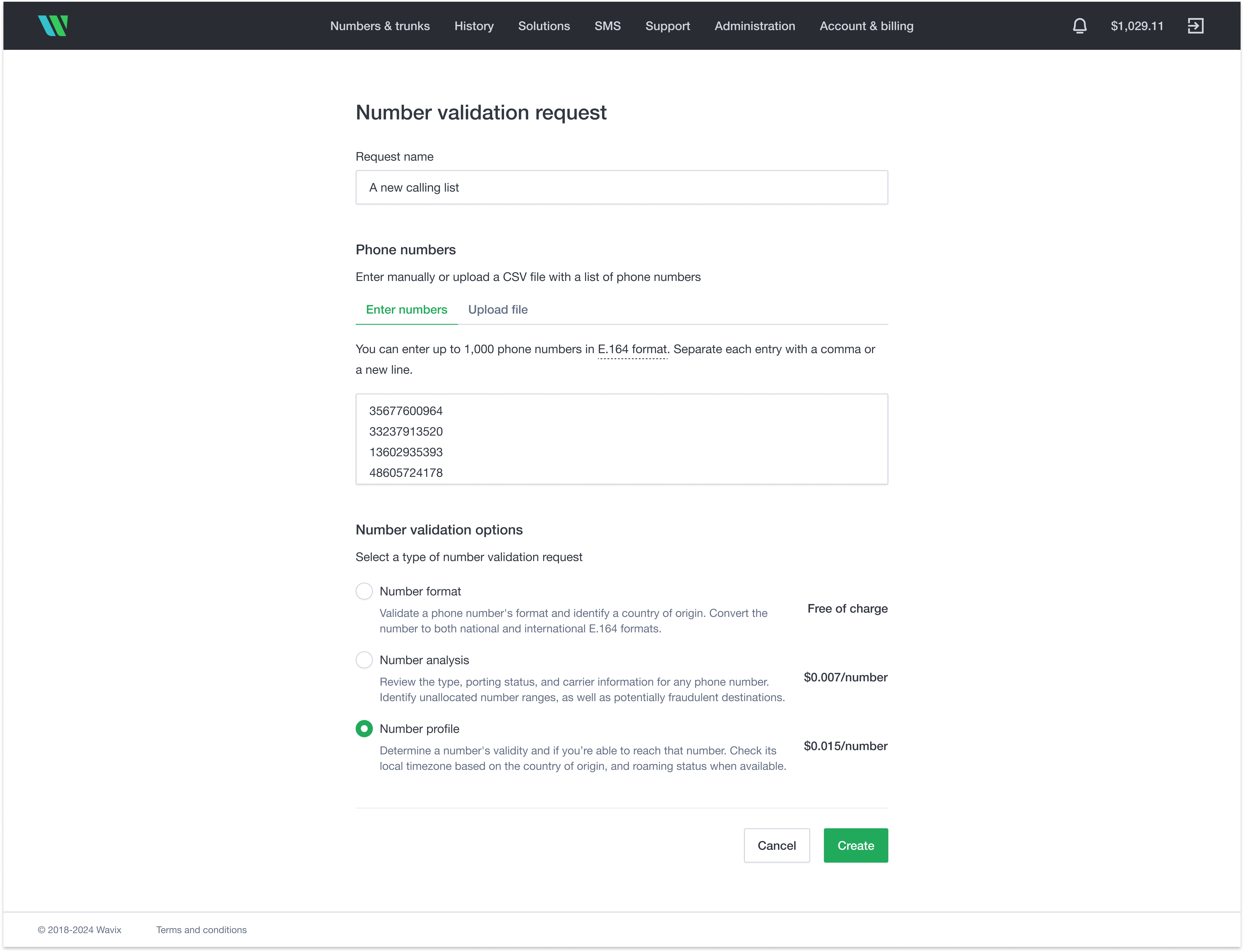 Number Validator - Wavix Docs