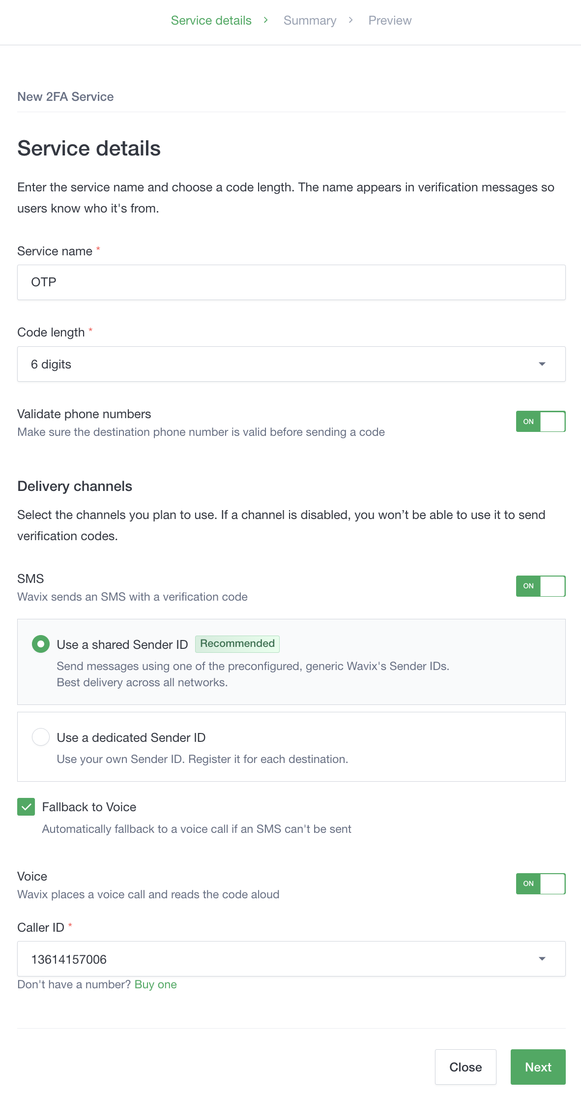 2FA Service creation 2FA Service creation screenshot