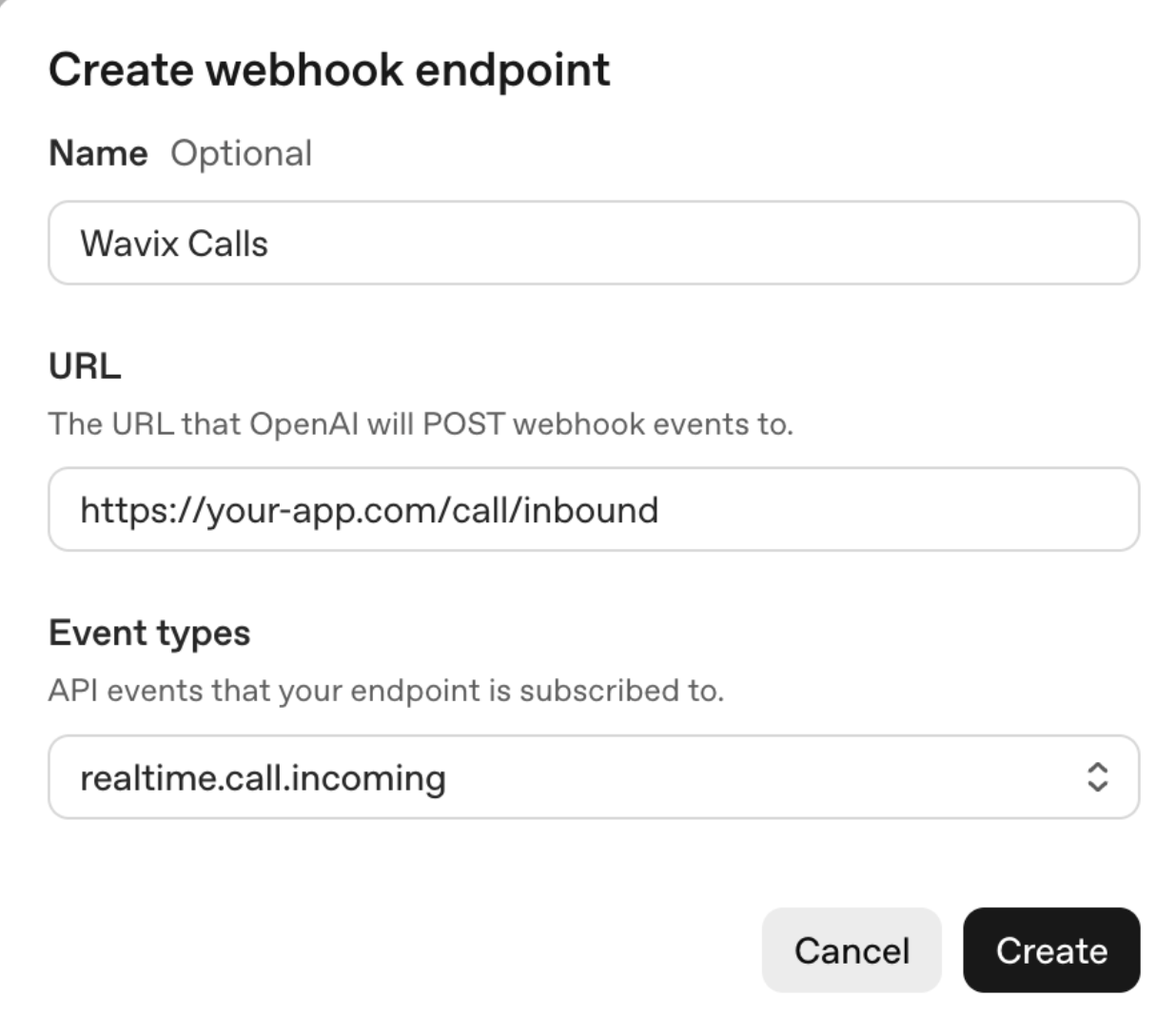 OpenAI webhook Create an OpenAI webhook screenshot