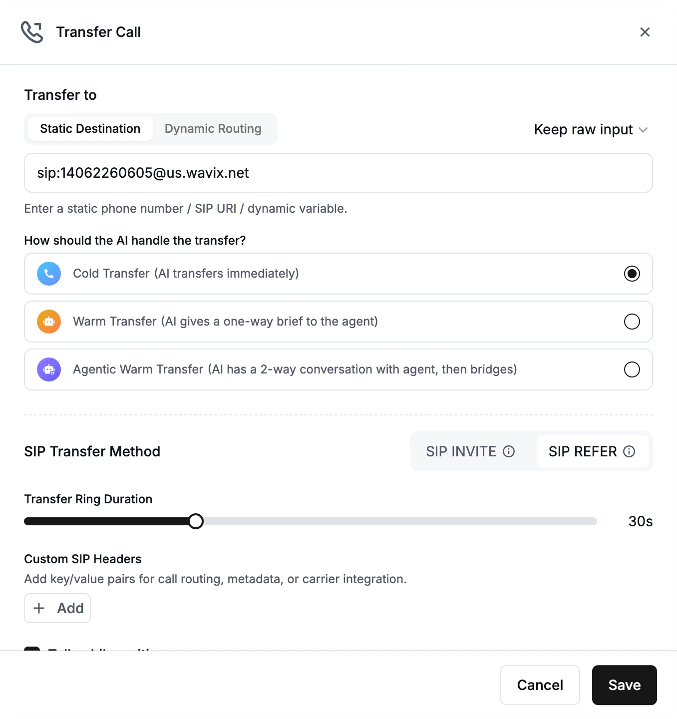 Call transfer Configure call transfer