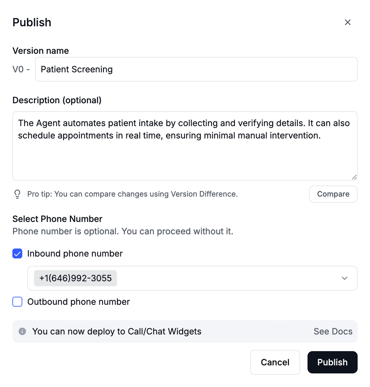 Publish an agent Publish a Retell AI agent