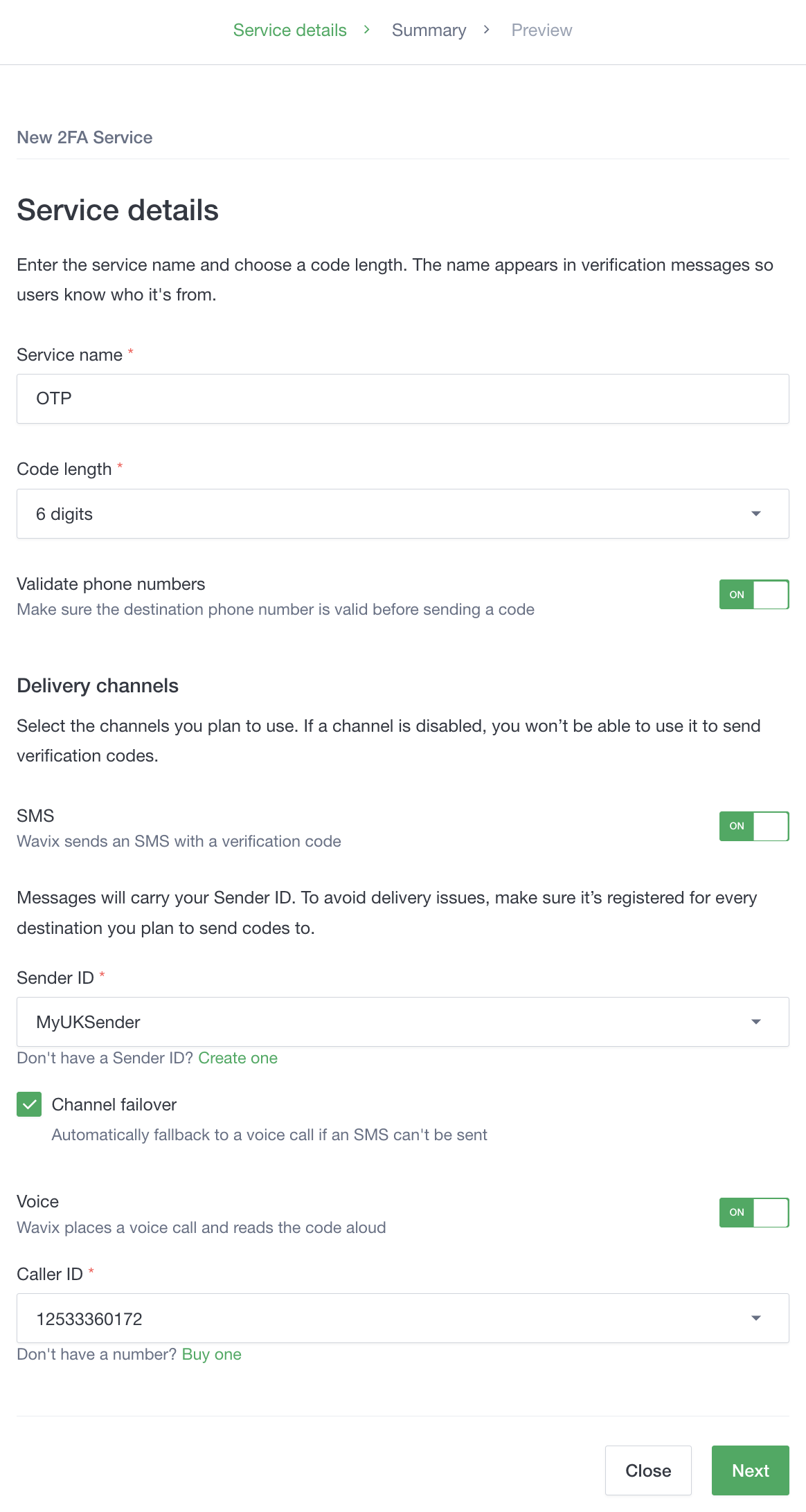 2FA Service creation 2FA Service creation screenshot
