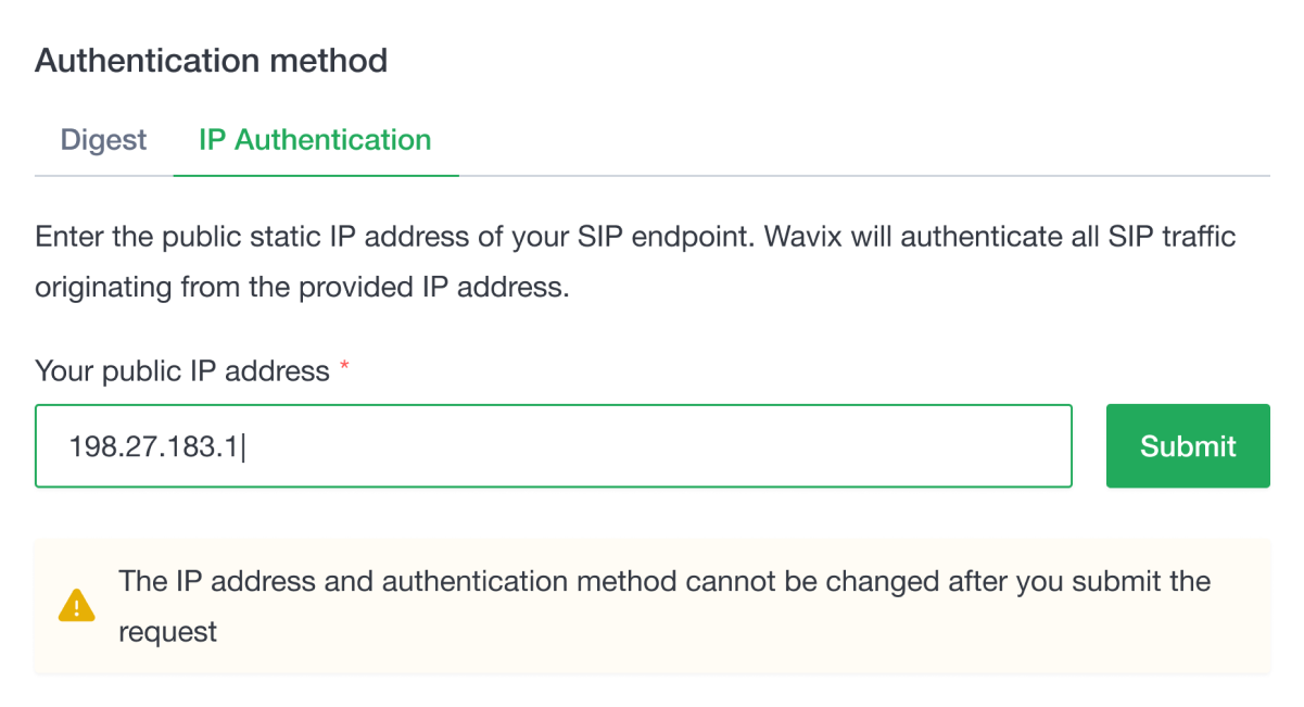 Wavix SIP trunk IP authentication