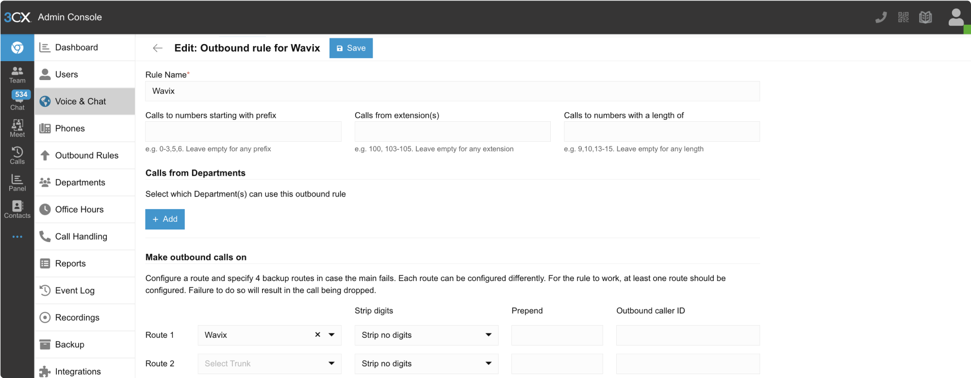 Set route for an Outbound Rule