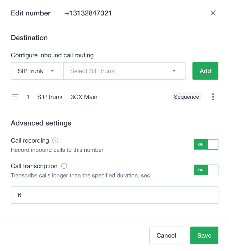 Wavix DID configuration