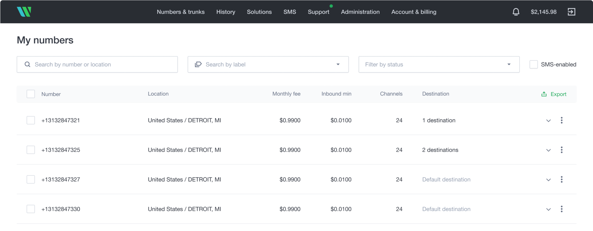 Bulk DID edit on the Wavix platform