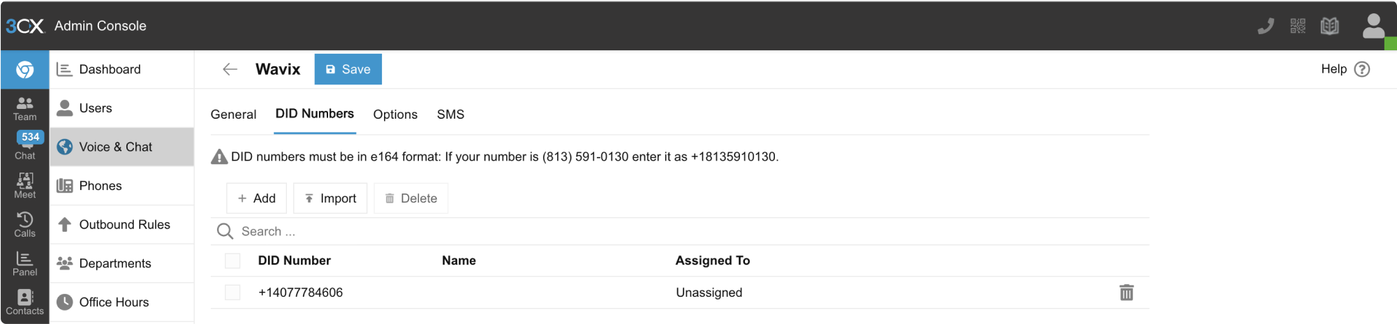 Wavix DID configuration