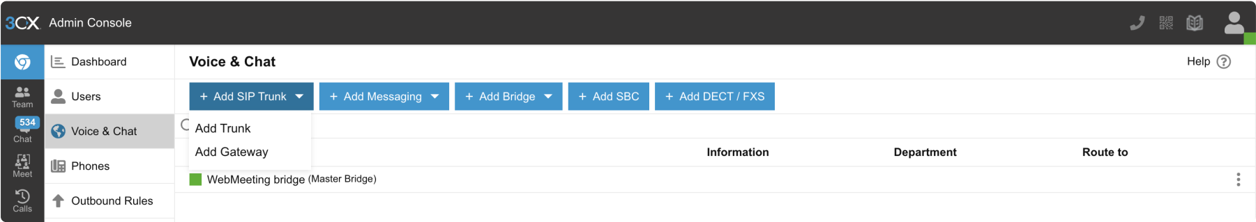 List of SIP Trunks in 3CX Management Console