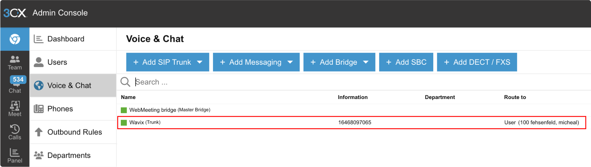 SIP Trunk successfully registered