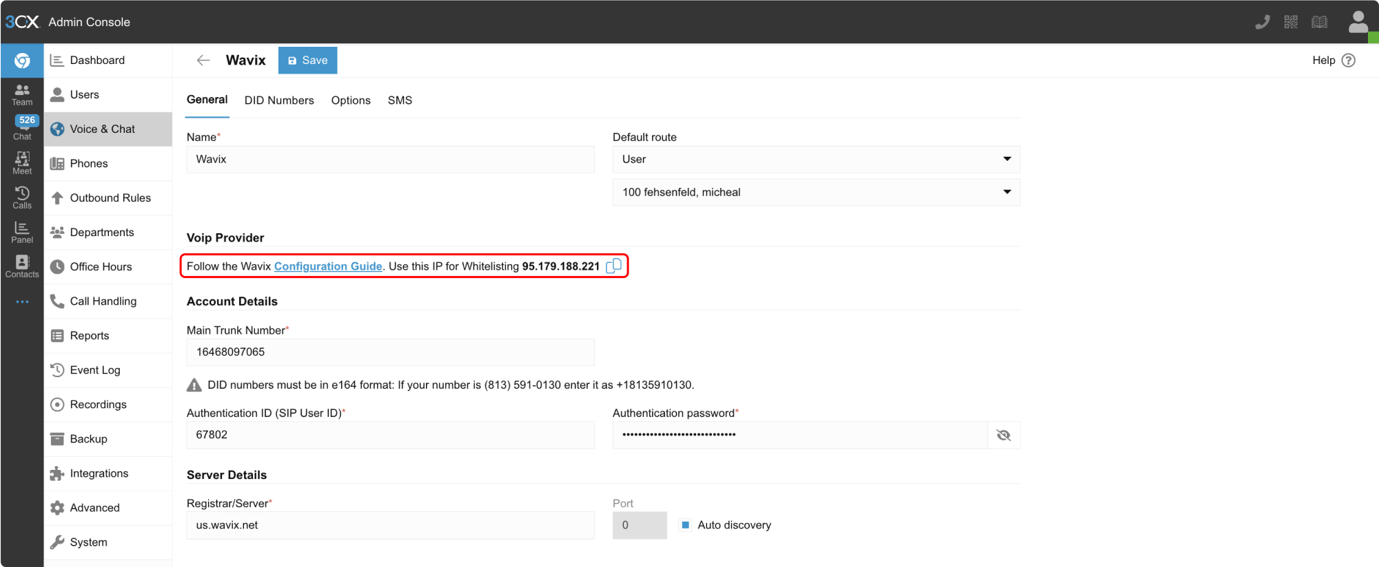 SIP Trunk IP details