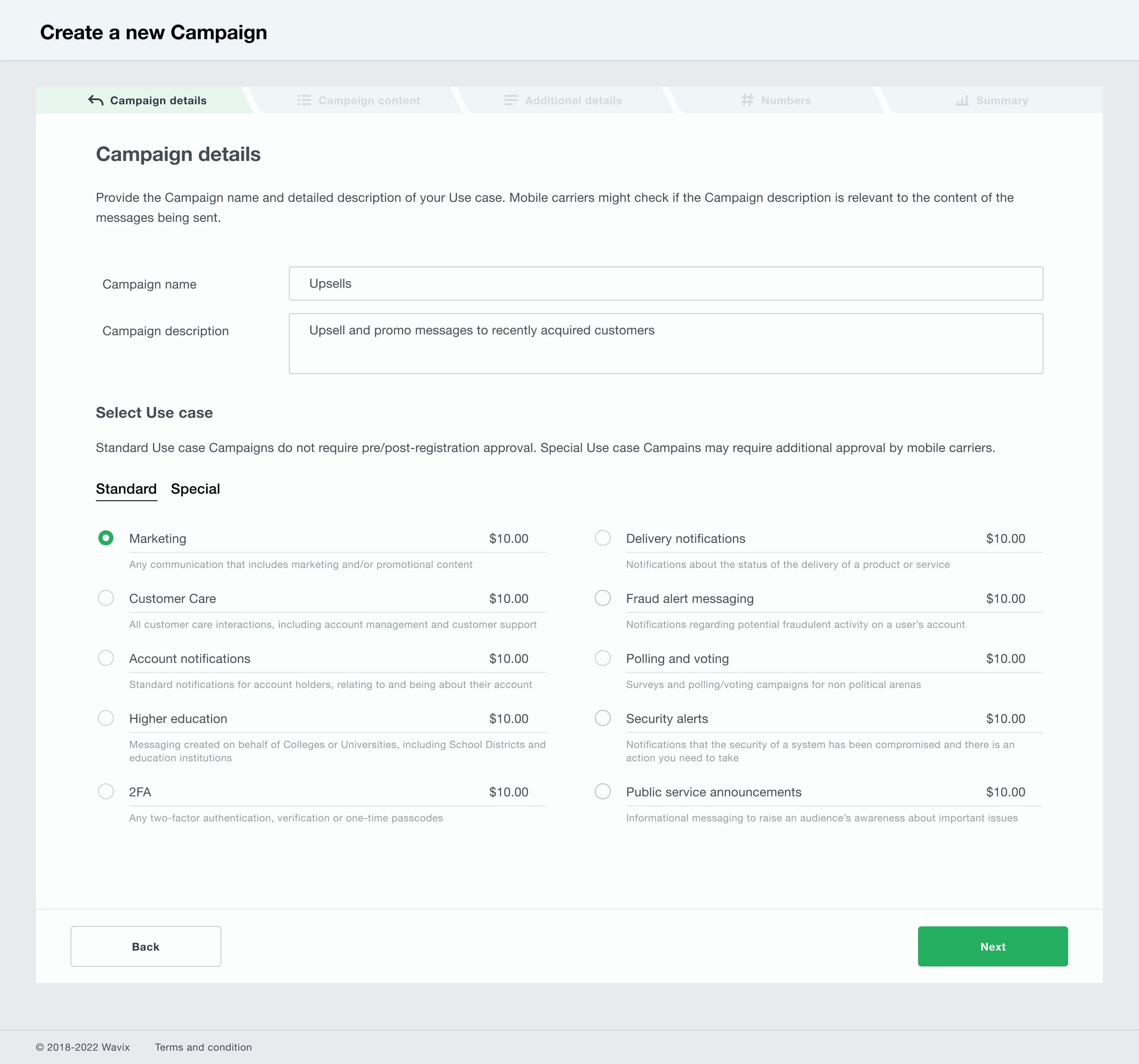 Campaign details and use case screenshot