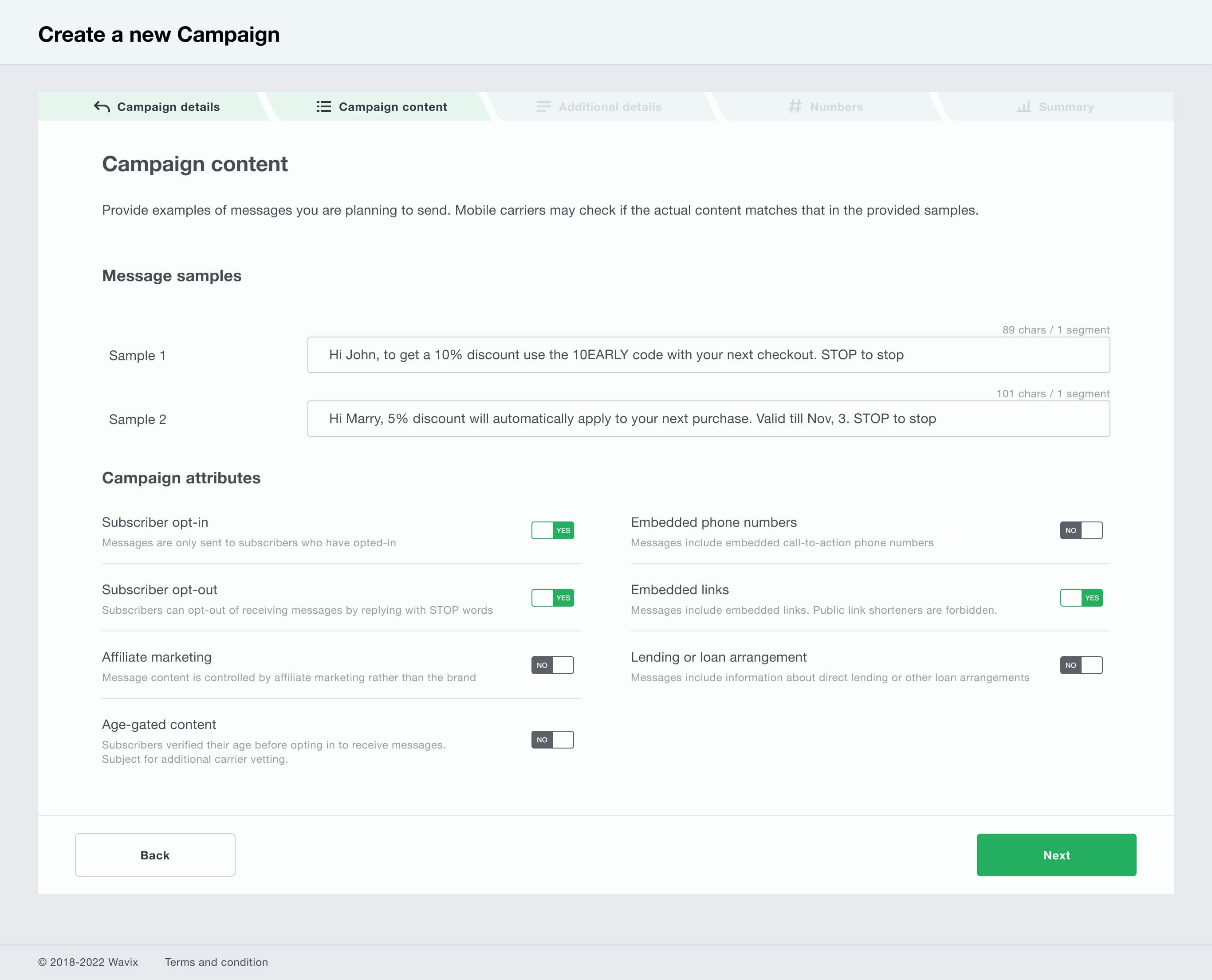 Message samples screenshot