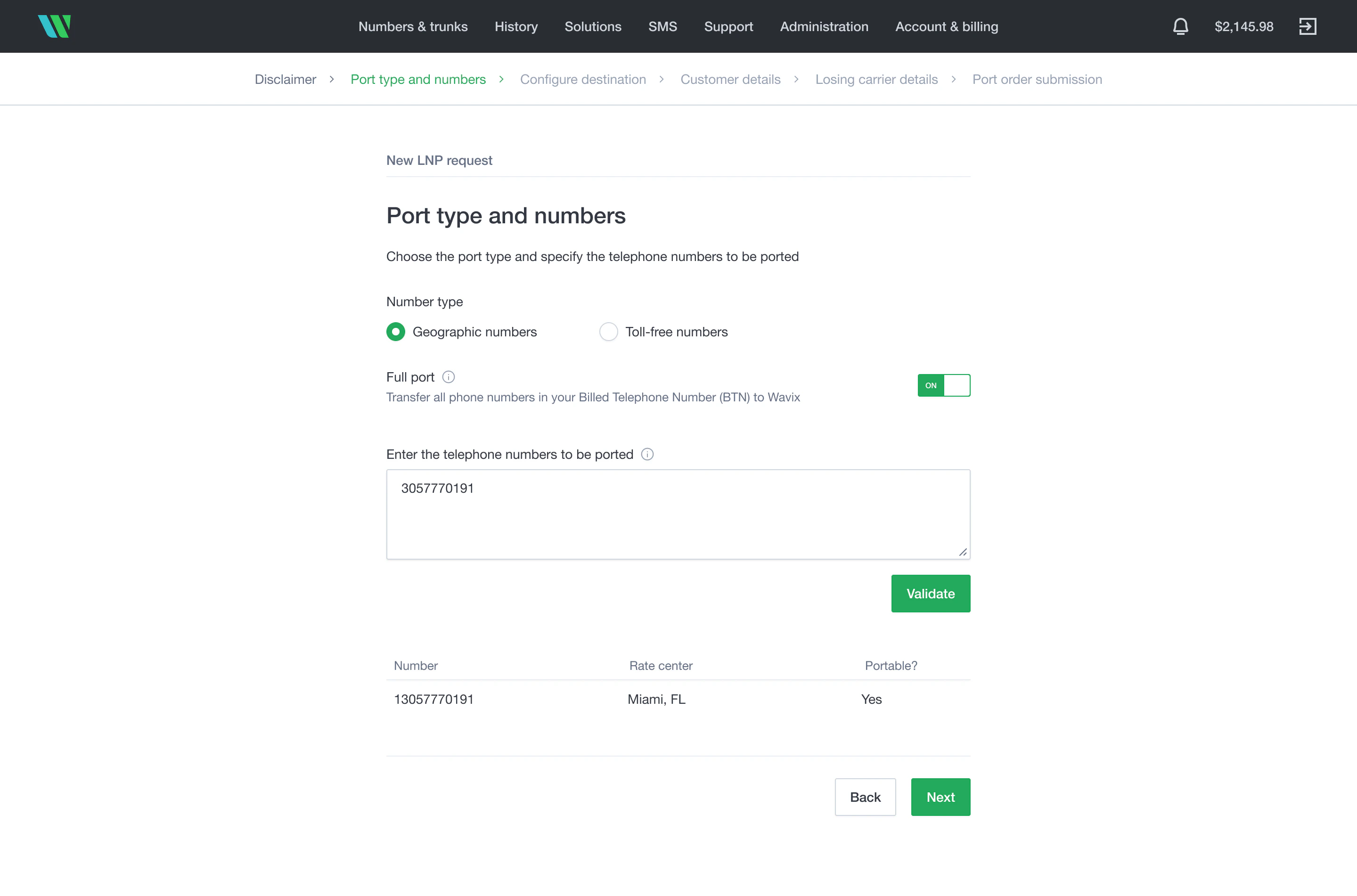 Port type and phone numbers