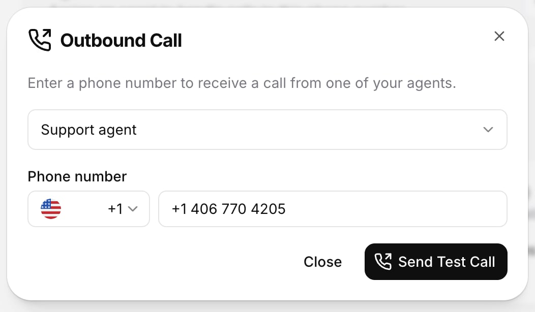 Outbound Call ElevenLabs outbound call dialog screenshot
