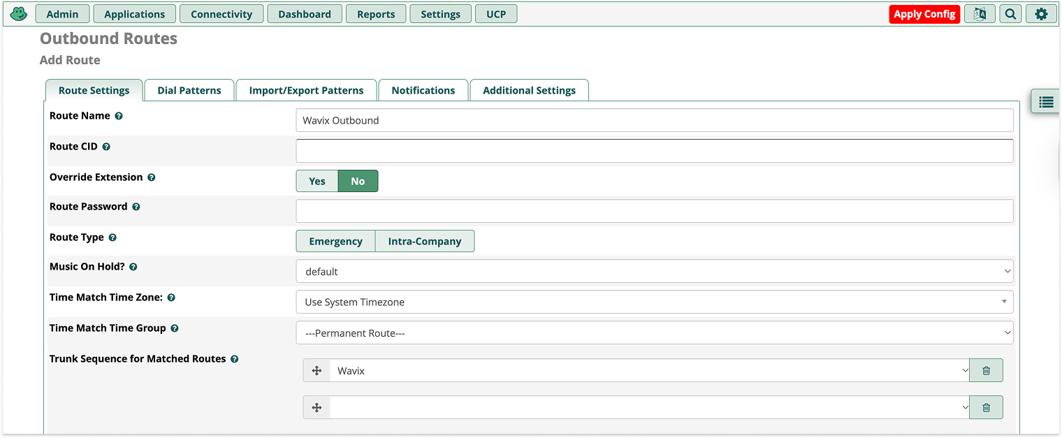 FreePBX Outbound Route configuration
