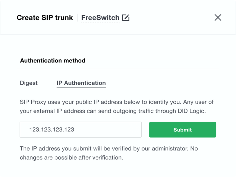 Wavix SIP trunk ID authentication