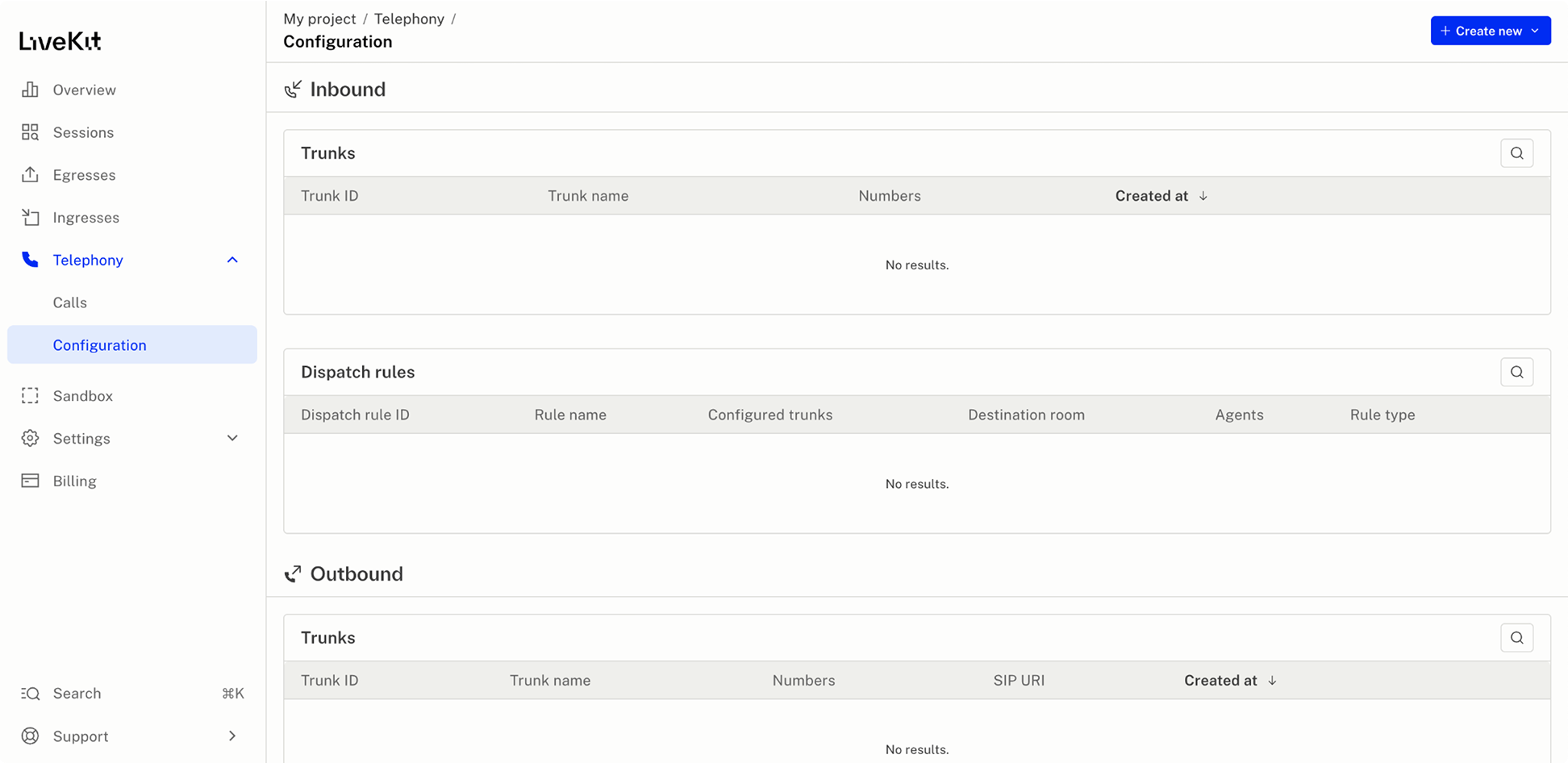 Configure LiveKit telephony screenshot