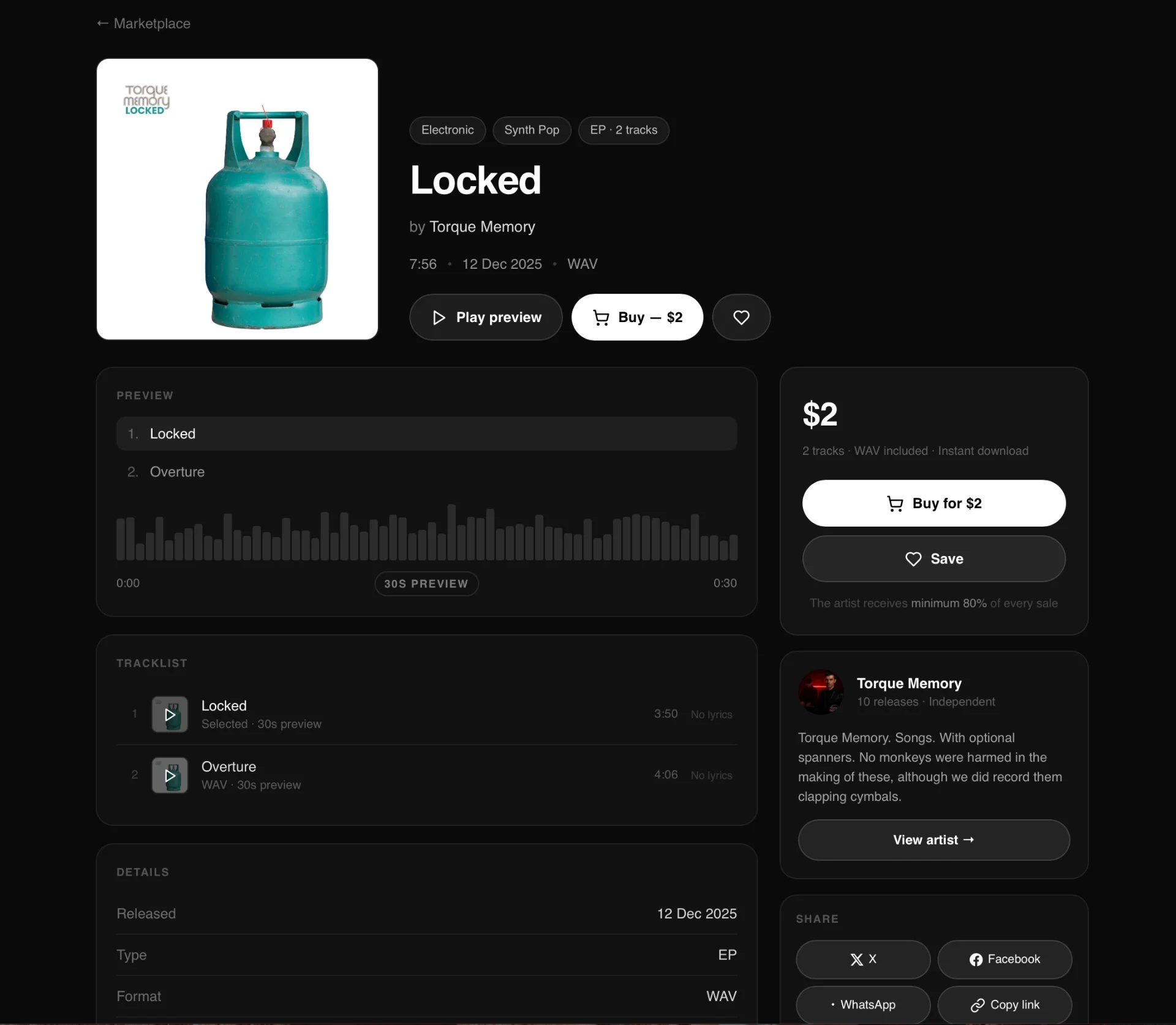 Release page showing Buy button for a release that has not been purchased