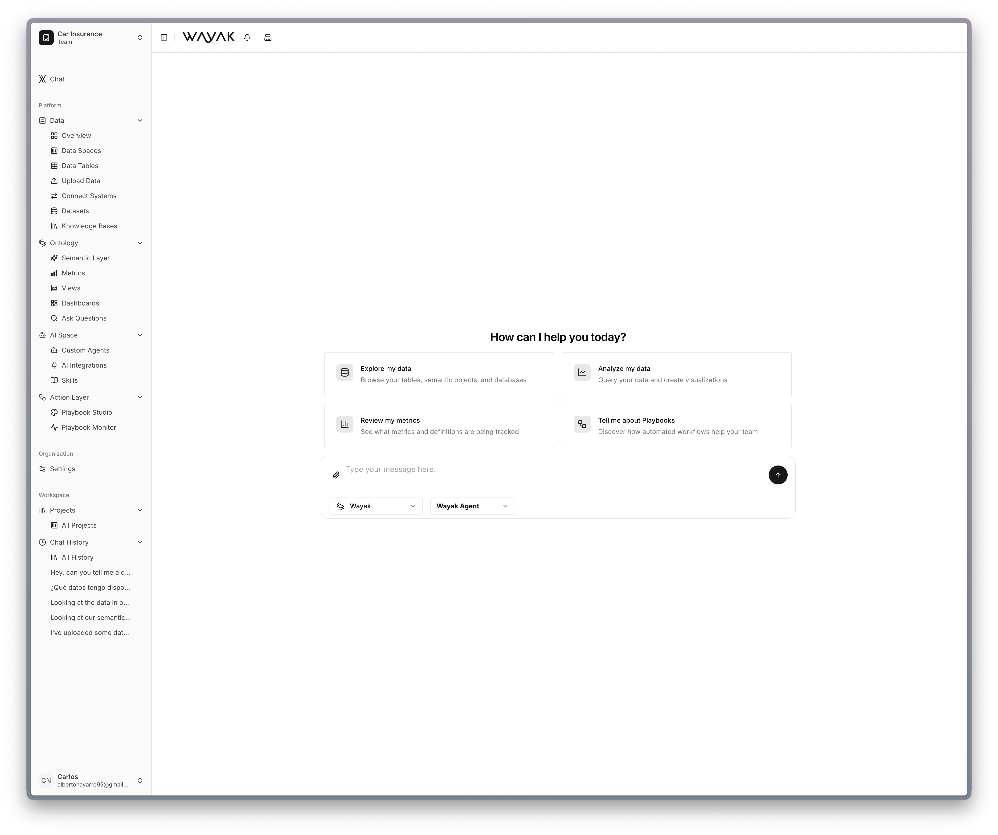Wayak chat interface