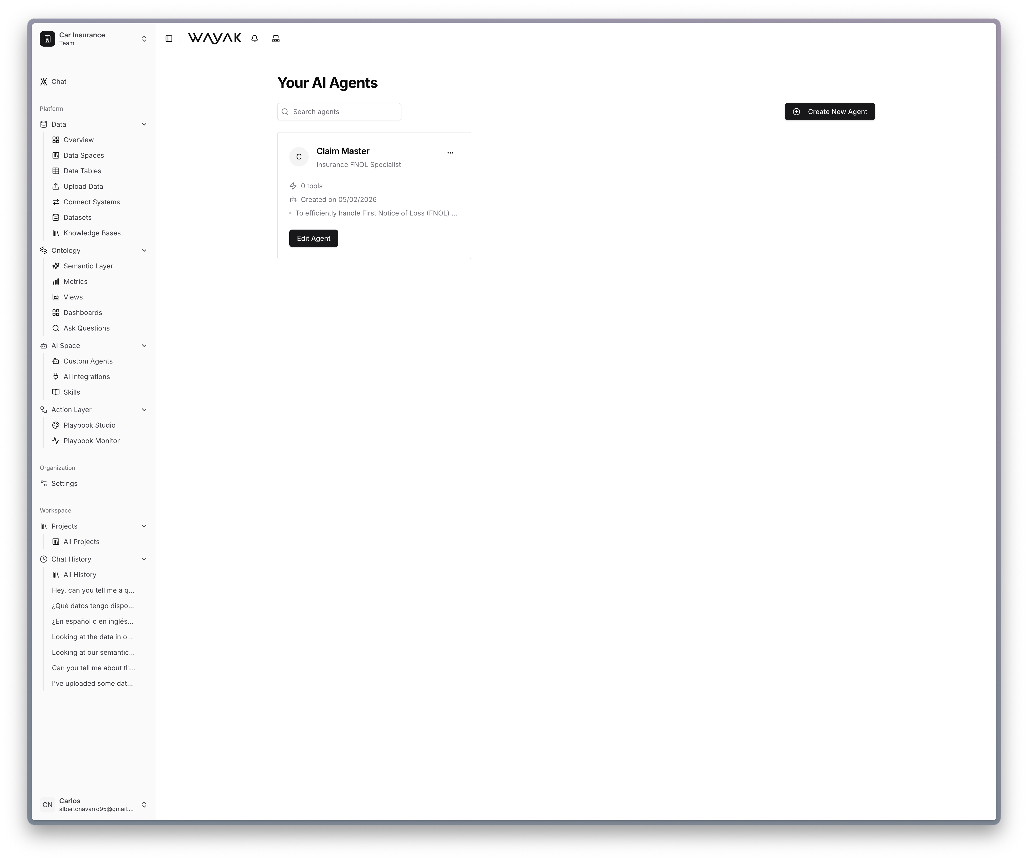 Wayak custom agents interface