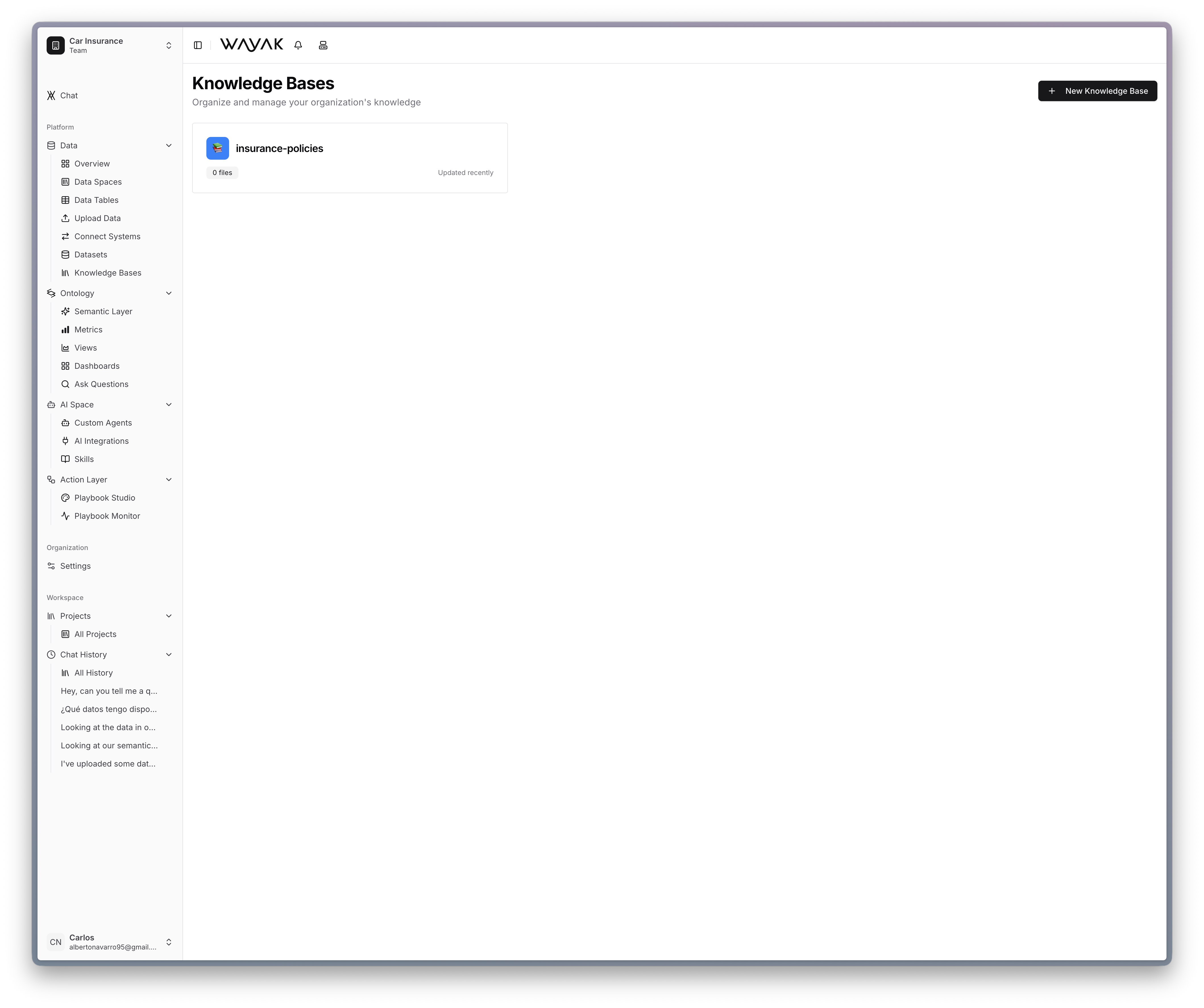 Wayak knowledge bases interface