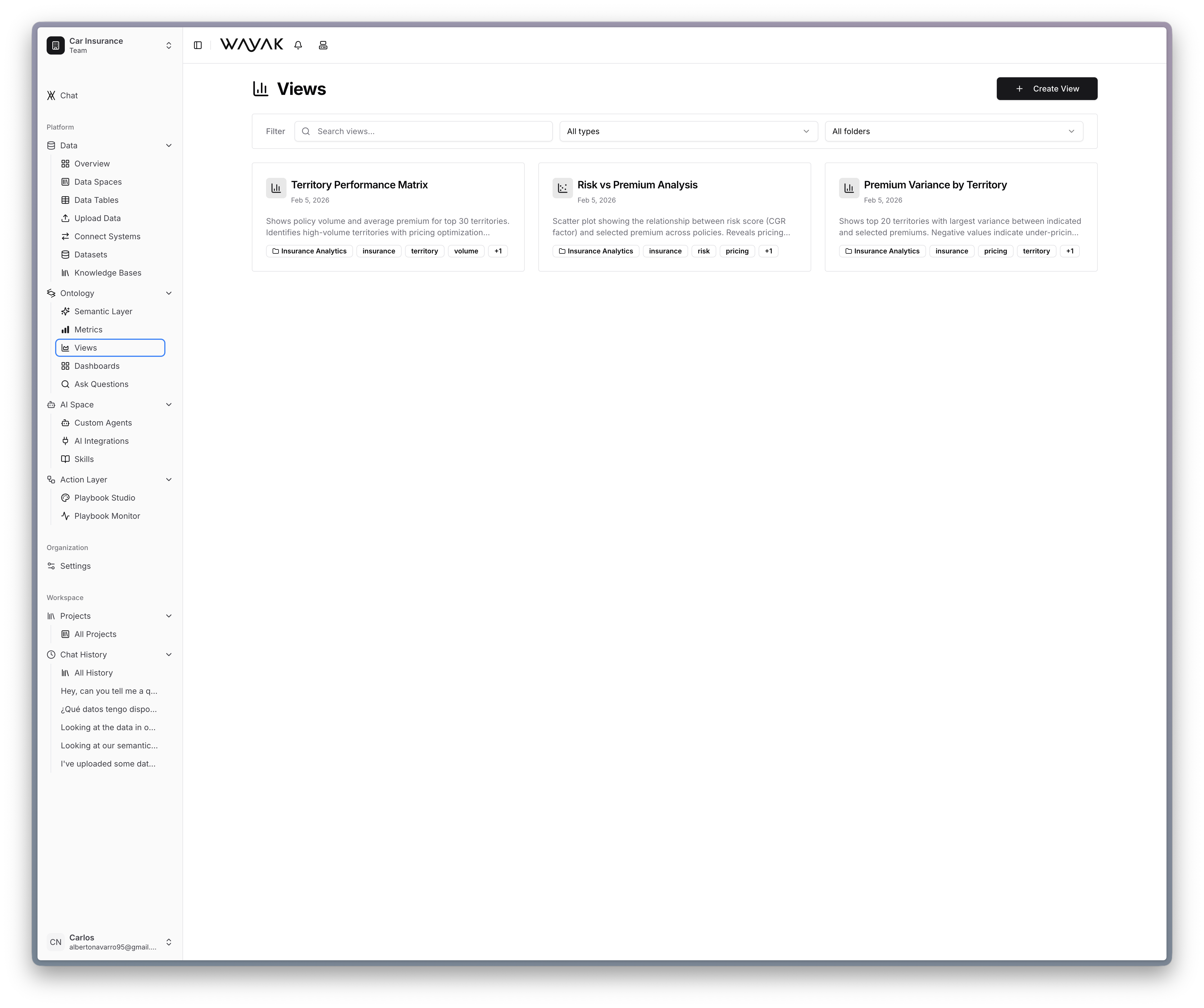 Wayak views interface
