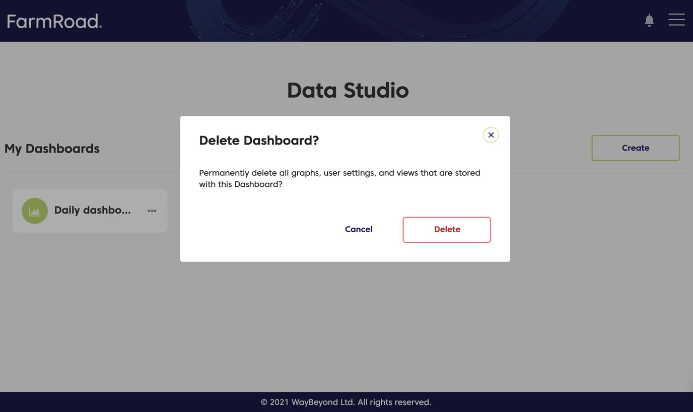 Farm Road Confirm To Delete Dashboard