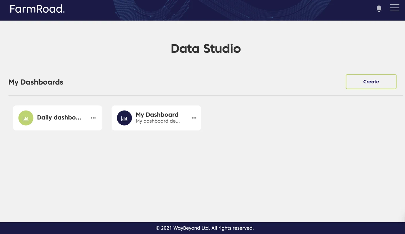 Farm Road Showing Newly Created Dashboard