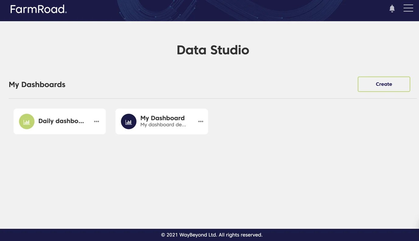 Farm Road Showing Newly Created Dashboard