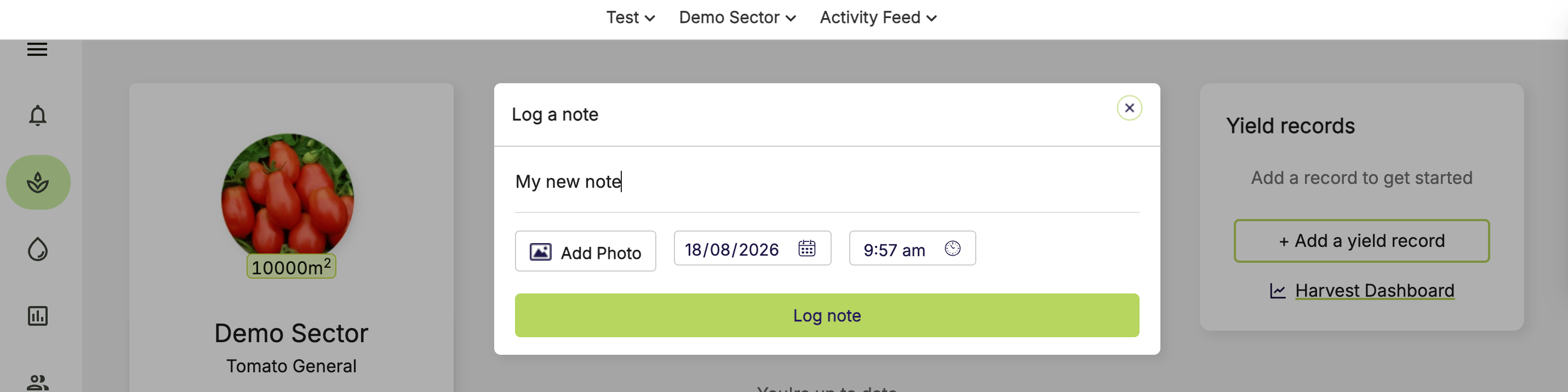 Farm Road Activity Feed Add Note